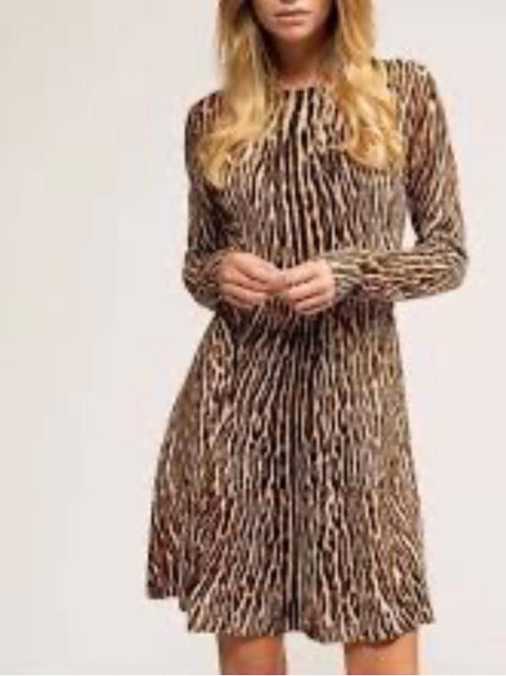 Michael Kors Brown Animal-Print Long-Sleeve Midi Dress